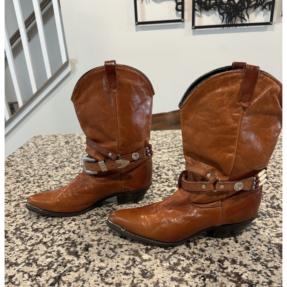 Vintage Dingo Cognac Brown Cowgirl Leather Slouch Boots Women’s Size 8 - Picture 2 of 9